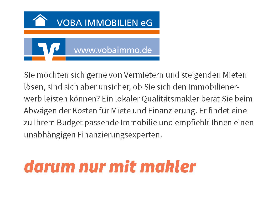 Sie möchten sich gerne von Vermietern und steigenden Mieten lösen, sind sich aber unsicher, ob Sie sich den Immobilienerwerb leisten können? Ein lokaler Qualitätsmakler berät Sie beim Abwägen der Kosten für Miete und Finanzierung. Er findet eine zu Ihrem Budget passende Immobilie und empfiehlt Ihnen einen unabhängigen Finanzierungsexperten.