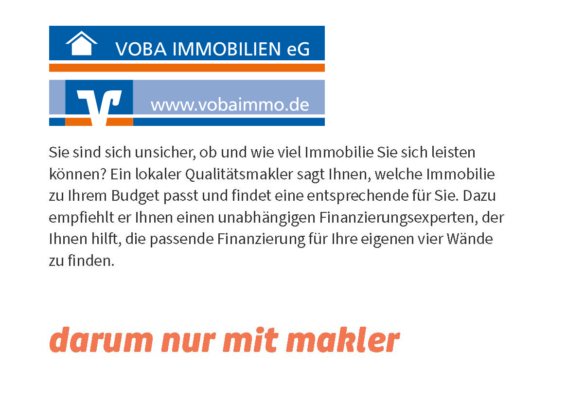 Sie sind sich unsicher, ob und wie viel Immobilie Sie sich leisten können? Ein lokaler Qualitätsmakler sagt Ihnen, welche Immobilie zu Ihrem Budget passt und findet eine entsprechende für Sie. Dazu empfiehlt er Ihnen einen unabhängigen Finanzierungsexperten, der Ihnen hilft, die passende Finanzierung für Ihre eigenen vier Wände zu finden.