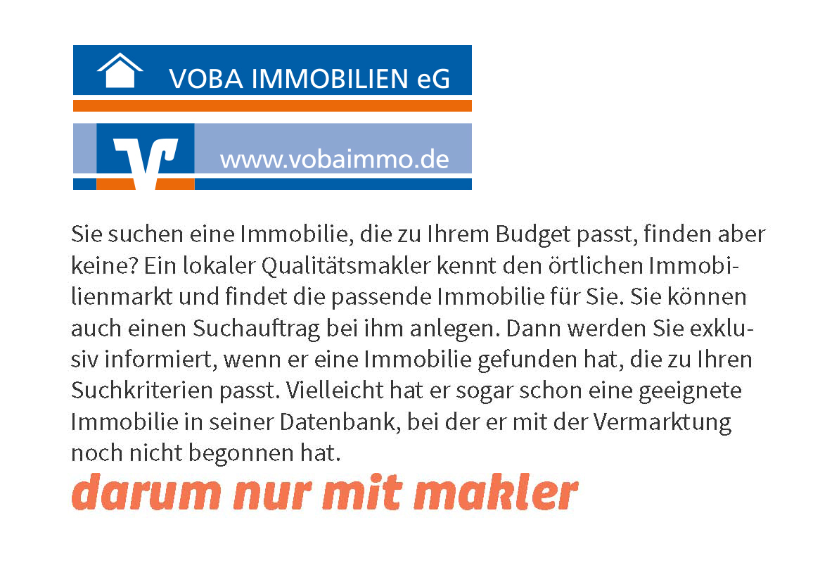 Sie suchen eine Immobilie, die zu Ihrem Budget passt, finden aber keine? Ein lokaler Qualitätsmakler kennt den örtlichen Immobilienmarkt und findet die passende Immobilie für Sie. Sie können auch einen Suchauftrag bei ihm anlegen. Dann werden Sie exklusiv informiert, wenn er eine Immobilie gefunden hat, die zu Ihren Suchkriterien passt. Vielleicht hat er sogar schon eine geeignete Immobilie in seiner Datenbank, bei der er mit der Vermarktung noch nicht begonnen hat.
