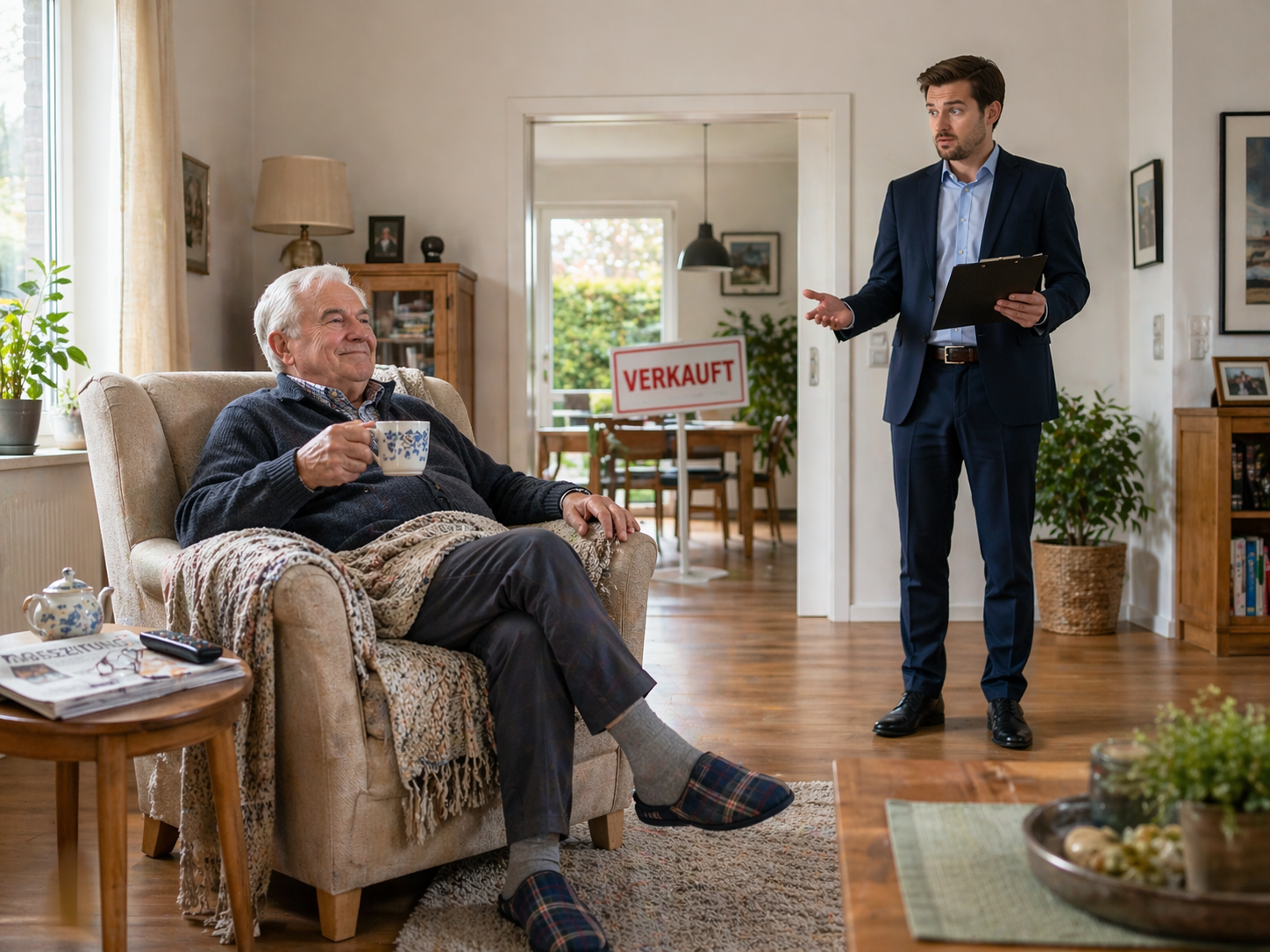 Alter Mann über Wohnrecht aus