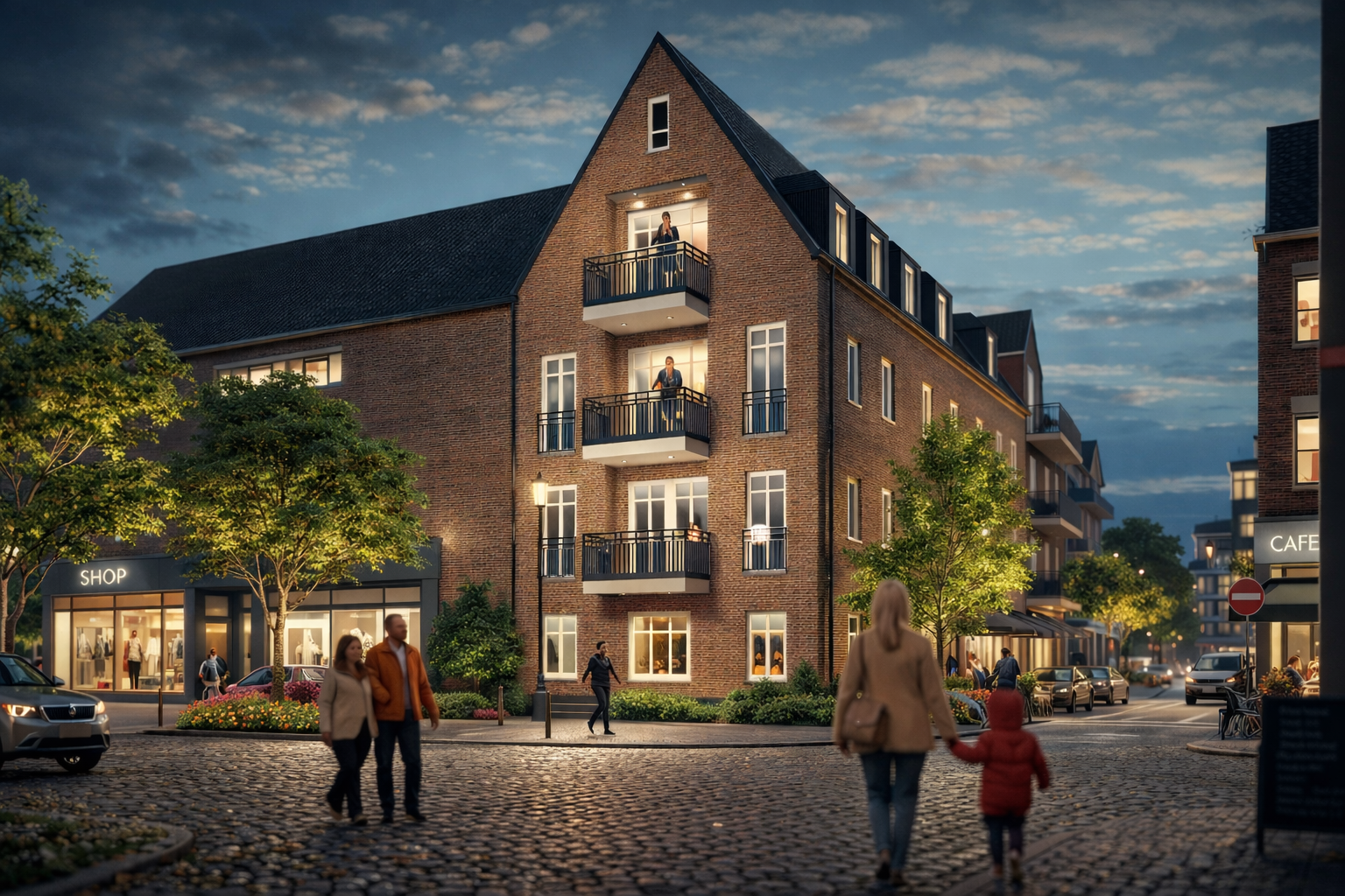 Rees Markt Blick auf Eigentumswohnungen